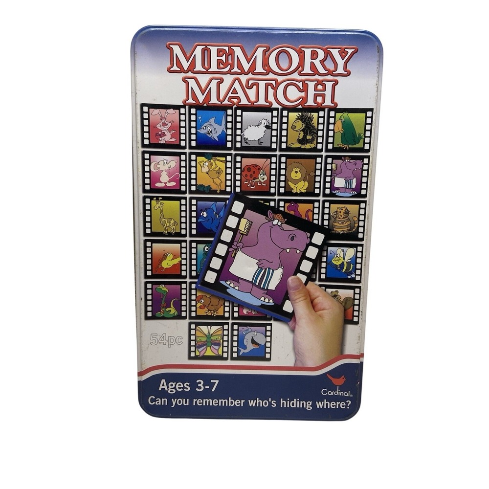 Cardinal Memory Match Game Kids Ages 3-7 Animal Film Strip Theme‎ in Metal Tin
